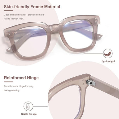 Madison Avenue Blue Light Blocking Glasses Oversized Fashion Blue Light Glasses for Women Anti Eyestrain & UV Protection Computer Eyeglasses (Milk Grey Brown)