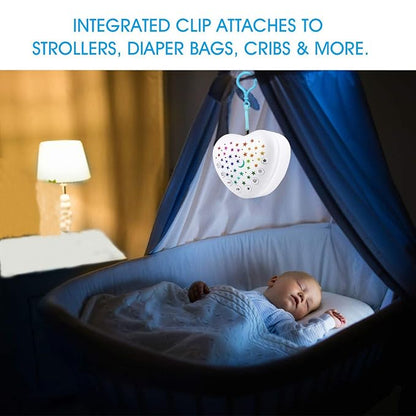 BEREST A13 White Noise Machine & Baby Sleep Soother with 15 Soothing Sounds & Projector Night Light Music Box, Cry Sensor, Rechargeable, Portable for Newborns, Toddlers, Attaches to Crib
