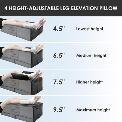 Leg Elevation Pillows for After Surgery,4-Height Adiustable Leg Elevating Pillow,Knee Surgery Recovery Equipment,Knee Pillow,Leg Pillow,Washable/Removable Cover(29"x16.5"x9.5")