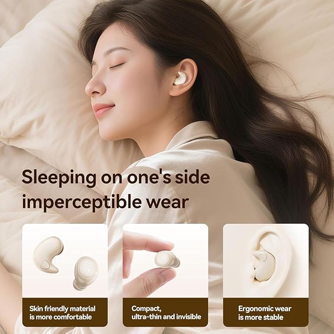 Flat Sleep Earbuds, Mini Invisible Discreet Wireless Earbuds for Side Sleepers, Tiny in-Ear Headphones for Sleeping with Small Ear Canals (Black)