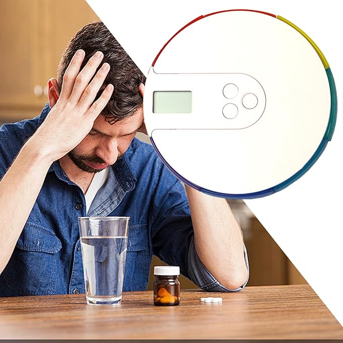 Automatic Pill Dispenser, Digital Pill Organizer Box, 7 Day Tablet Storage, Up to 4 Alarms Feature, Large Clear Display, Privacy Protecting Design, Home Use Medication Management