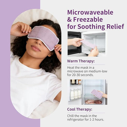 Organic Linen Eye Pillow with Lavender & Flaxseed - Relaxation for Yoga, Meditation & Stress - Microwavable Warm/Cool Compress - Mindful Gift