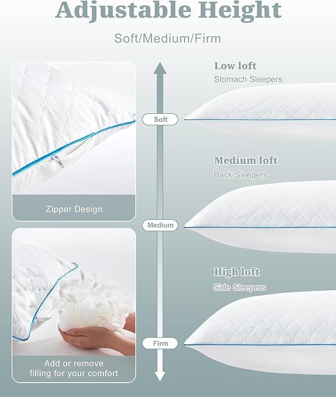 YZ HOME Long Body Pillow for Adults - Firm Body Pillow Insert with Shredded White Memory Foam, Adjustable Height, Soft Support for Side Sleeping, Pregnant Women, Washable (White, 20x54 Inch)