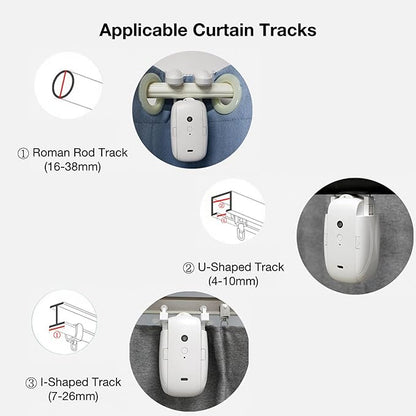 2PCS Automatic Curtain Opener, Electronic Curtain Opener, Robot Curtain Opener with Remote Control(only) for Roman Rod/I-Shaped/U-Shaped Tracks, Easy Installation Long Performance