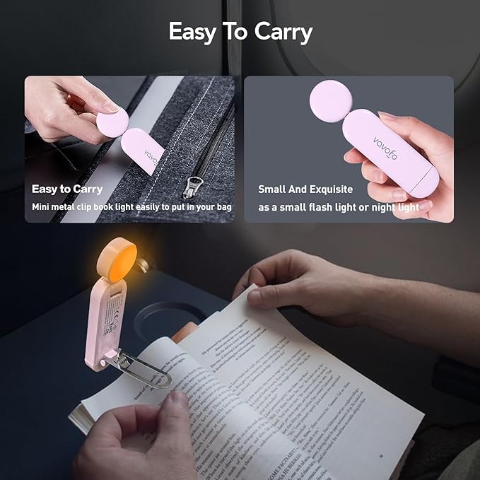VAVOFO USB Rechargeable Book Light, Blue Light Blocking, Amber Light Clip On Bookmark Shaped Reading Light, Eye Care 6 LEDs Book Light for Bookworms Reading in Bed with 9 Lighting Modes (Pink Purple)