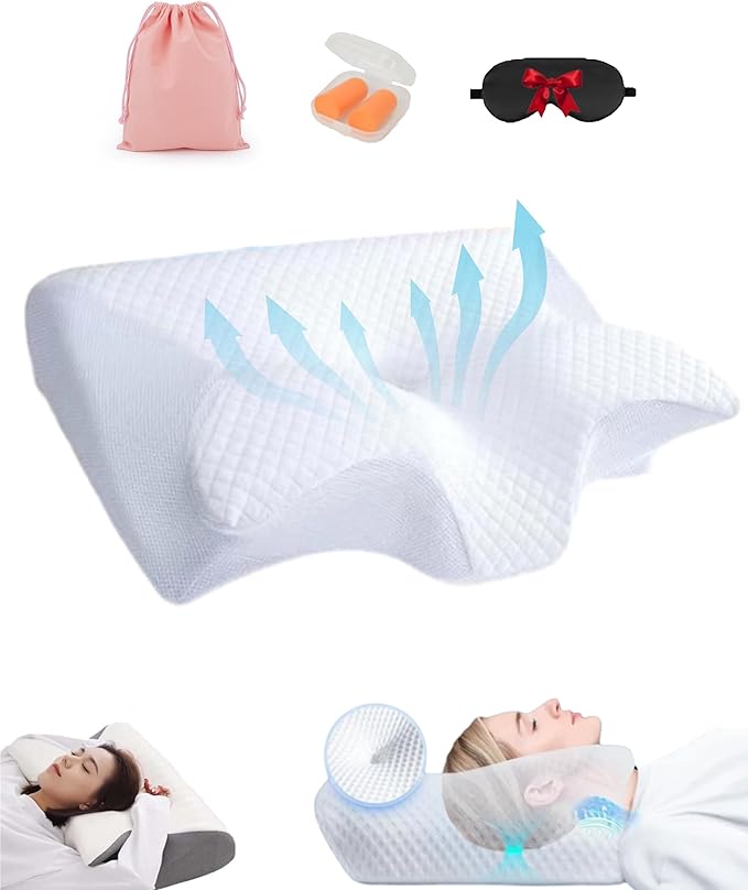 Pillows for Sleep Apnea, Hollow Design Odorless Orthopedic Cervical Pillow, Memory Foam Pillow for Neck, Neck Support Pillows for Sleeping, Neck Elevation(White)