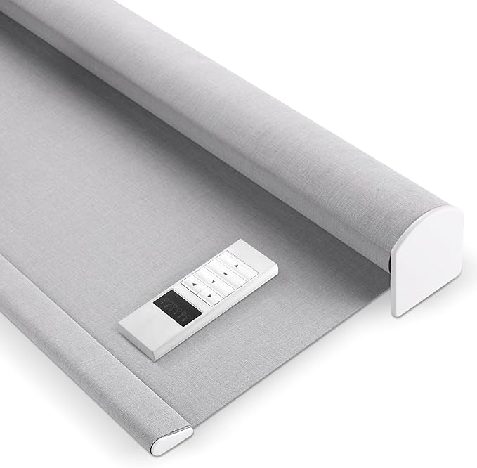 ZSHINE Motorized Blackout Window Blinds Over-Size Customize Width (21-114 Inches) Remote Control Wireless and Rechargeable Motor Roller Shades Blinds for Windows(82133C)