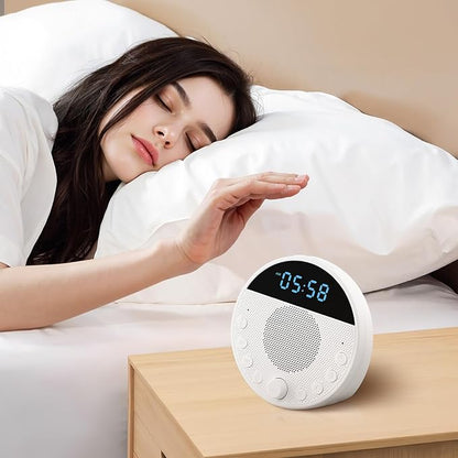 VEVOR Sound Machine, 18 Soothing Sleep Sounds, 7-Color Night Light, 6-in-1 White Noise Sound Machine with Dual Alarms, APP, Auto-Off Timer and Memory Function, for Baby, Adults, Home, Office & Travel