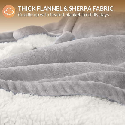 HOMLYNS LuxeHeat Heated Blanket Electric Blanket, Soft Flannel Sherpa Heated Throw, Heating Blanket with 5 Heat Settings, 3 hrs Timer Auto Shut Off (50x60 inches, Taupe)