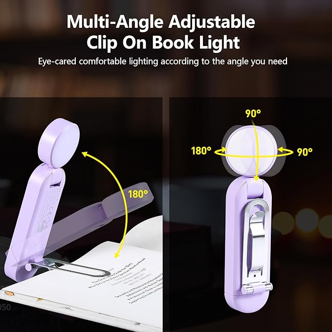 VAVOFO USB Rechargeable Book Light, Blue Light Blocking, Amber Clip On Bookmark Reading Light for Bookworms with Eye Care 6 LED Modes