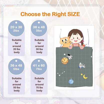 Uttermara Weighted Blanket 7 lbs, Ultra Cozy Minky Weighted Blankets with Cartoon Patterns, Heavy Blanket Great for Calming and Sleeping, 41x60 inches, Grey Space