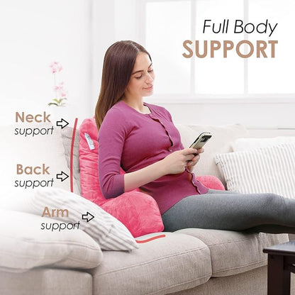 Nestl Reading Pillow with Shredded Memory Foam, Designed for Sitting Up in Bed and Couch, Back and Arms Adjustable Support for Adult & Teens Backrest Pillows for Reading with Washable Cover Light Pink