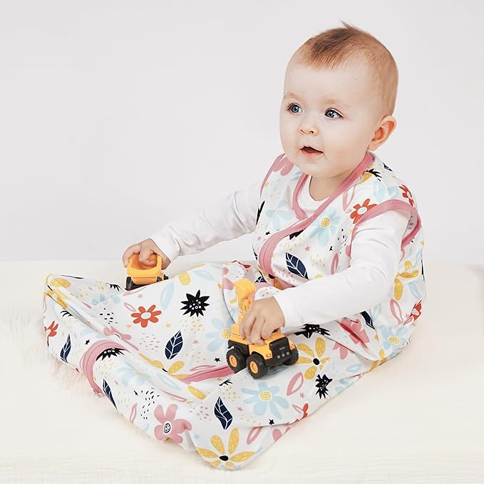 3 Pack Baby Sleep Sack 6-12 Months 100% Rayon Cotton Baby Sleeping Bag 2-Way Zipper Toddler Wearable Blankets TOG 0.3 （Heart&Pink&Floral）