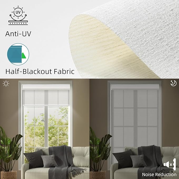 SmartWings Motorized Light Filtering Shades, 70% Blackout, Custom Size, Rechargeable Battery, Works with Matter/Apple HomeKit, Alexa, Thread/Zigbee, Remote Optional, 70% Safari Ivory