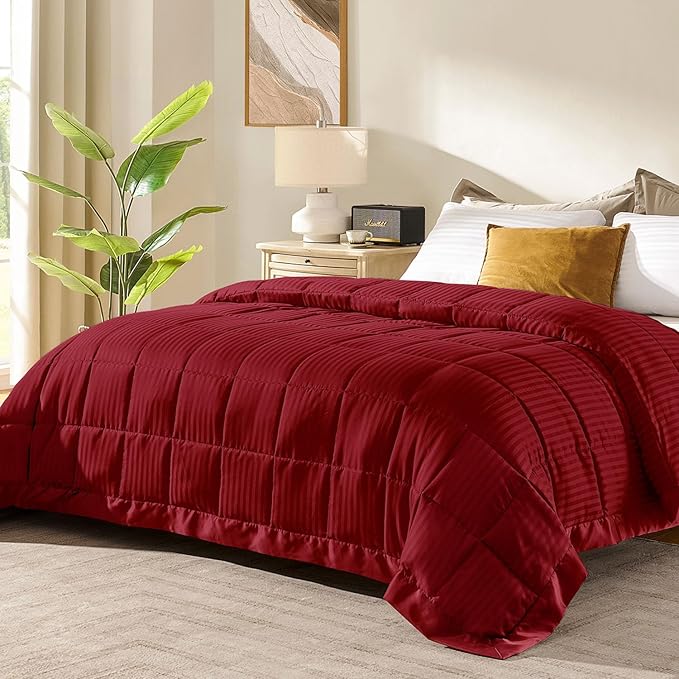 downluxe King Size Blanket with Satin Trim, Lightweight Down Alternative King Blanket for All Season, Machine Washable (Red, 108 x 90 Inch)