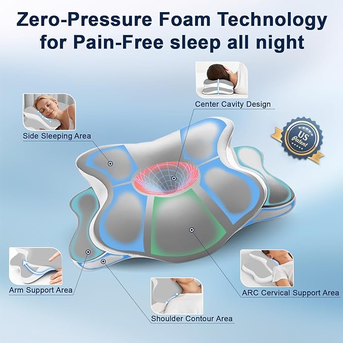 Sleep Apnea Pillow with Neck Pain & Snoring Relief -Orthopedic Cervical Pillow, Ergonomic Contour Memory Foam for Side, Back,Stomach Sleepers, Medium Firm Support(Grey, Queen Size)