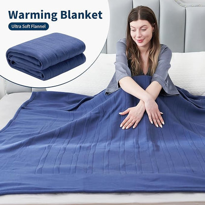 Electric Heated Blanket Twin Size 62"x84", Fast Heating Throw, Soft Fleece for Bed & Sofa, 10 Hours Auto Off & 4 Heating Levels, Machine Washable, Gifts for Grandma & Family-Dark Blue
