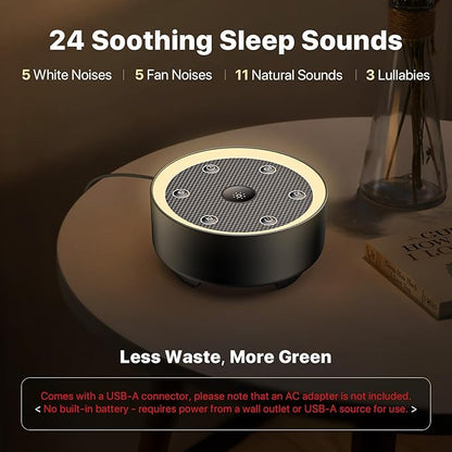 Kipcush Sleep Sound Machine - 24 High-Fidelity Non-Looping Sounds, Portable White Noise Machine for Baby, Kids & Adults, Dimmable Night Light, 6 Auto-Off Timers, USB Powered for Travel, Home & Office