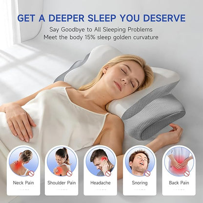 Memory Foam Cervical Neck Pillow, Cervical Pillows for Neck and Shoulder, Ergonomic Contour Bed Pillow Side Sleeper Pillows for Adults, Neck Support Pillow for Back Stomach Sleepers