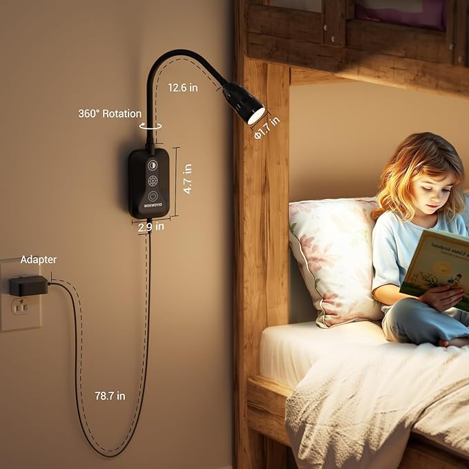 Wall Mounted Reading Light with Hand Sweep Sensor Switch, Book Light for Reading with USB Output, 5 Color & Brightness Dimmable Wall Lights for Bedroom, Wall Lamp with Flexible Neck-Black 1 Pack
