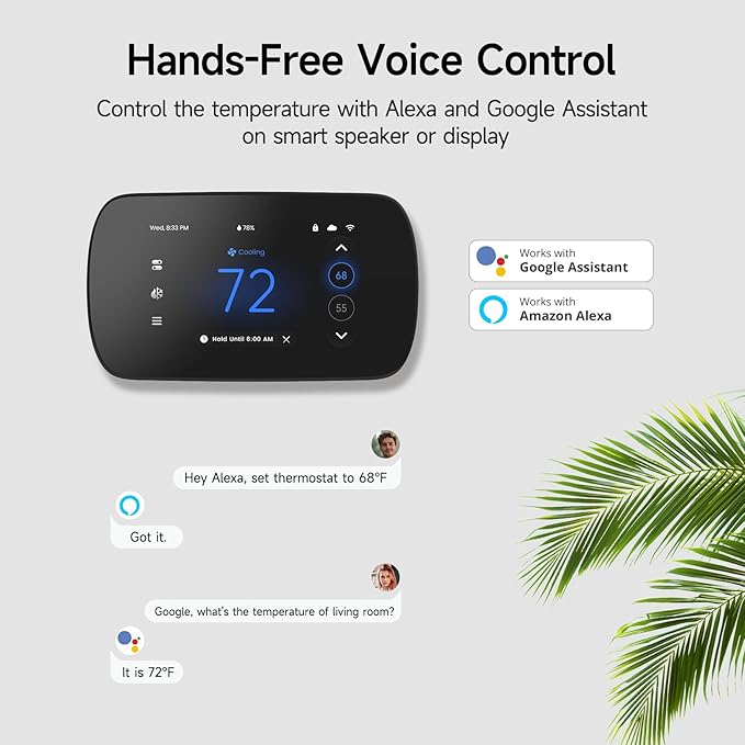 Smart Thermostat for House, 4.3 Inches WiFi Thermostat Compatible with Alexa and Google Assistant, 7day x 8period Programmable Control Programmable, C-Wire Required