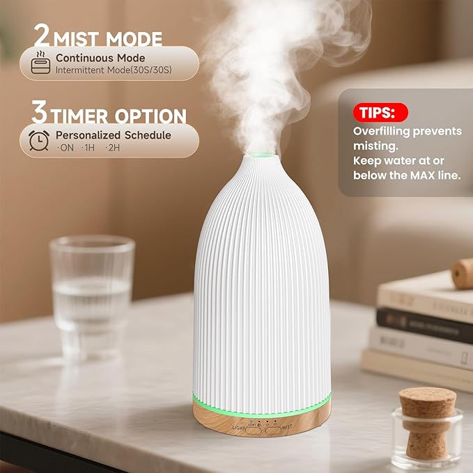 URPOWER 100ML Essential Oil Diffusers for Home with 7 LED Color Changing Lights, Timer & Auto-Off Ultrasonic Aromatherapy Diffuser Cool Mist Humidifer Scent Diffuser for Bedroom, Office, Yoga