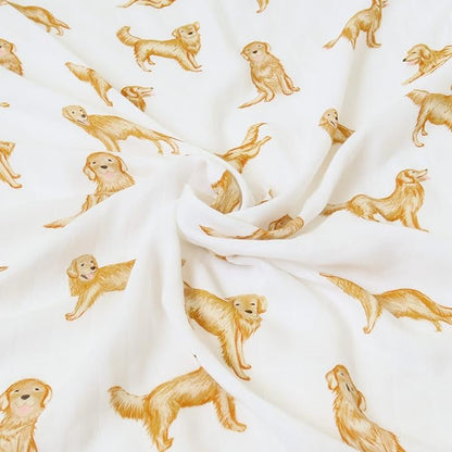 LifeTree Muslin Swaddle Blankets, 70% Viscose from Bamboo and 30% Cotton Baby Swaddle Blankets Unisex Swaddling Blanket for Newborn, Soft Large 47" x 47", Golden Retriever Baby Blanket