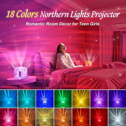 Aurora Light Projector for Bedroom,White Noise Sound Machine+18 Colors+Bluetooth Music+Remote Control Northern Lights Projector Ambient Lighting,Cool Things for Teen Girl Gift Relaxation Gifts for Her