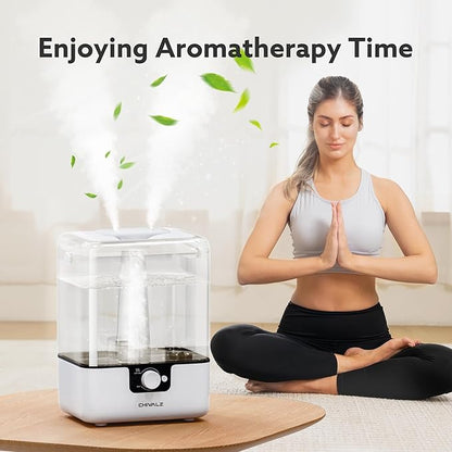 CHIVALZ Humidifiers for Bedroom Large Room Home, 6L Cool Mist Humidifier for Baby and Plant, Oil Diffuser, Top Fill Humidifier with Night Light, Quiet 23dB, Up to 26H, White 1Pack