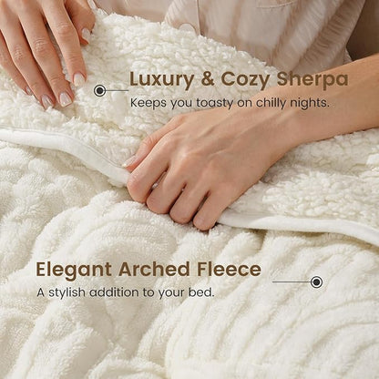 Sherpa Fleece Adult Weighted Blanket Great for Sleep, 20 lbs Dual Sided Soft Fuzzy Heavy Blankets for Couch Bed Sofa, Cozy Warm Arched Jacquard Throw for Winter (Cream White, 60" x 80", 20 Pounds)