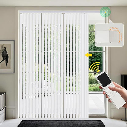 Mortorized Vertical Blinds, Custom Blackout Window Shades, Remote Control Patio Door Vertical Blinds for Sliding Glass Door, Home, Indoor Windows, White