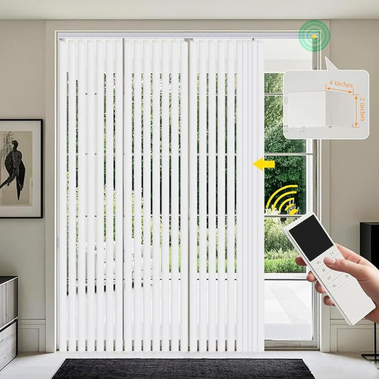 Mortorized Vertical Blinds, Custom Blackout Window Shades, Remote Control Patio Door Vertical Blinds for Sliding Glass Door, Home, Indoor Windows, White