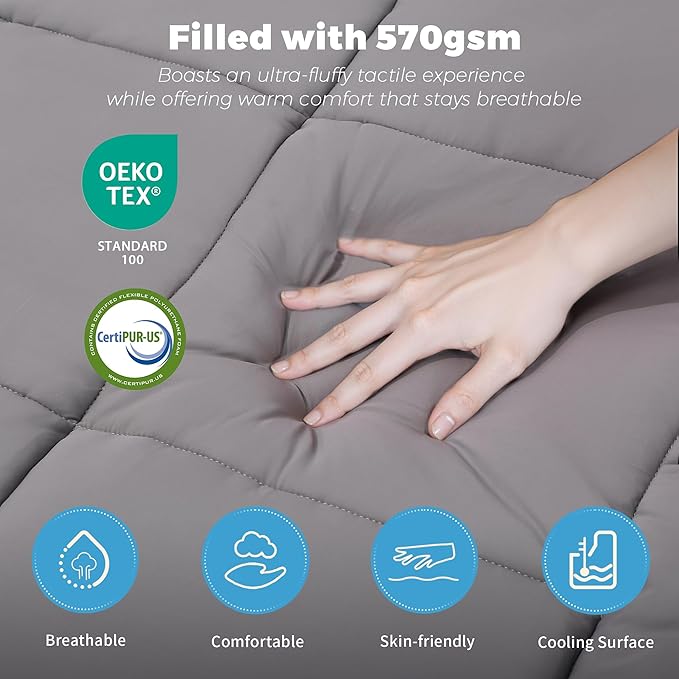 King Size 4 Inch Memory Foam Mattress Topper with Cooling Comforter,Dual Layer 2" Gel Memory Foam and 2" Mattress Pad for Back Pain Relief,Tencel Fabric,CertiPur-US Certified,Gray