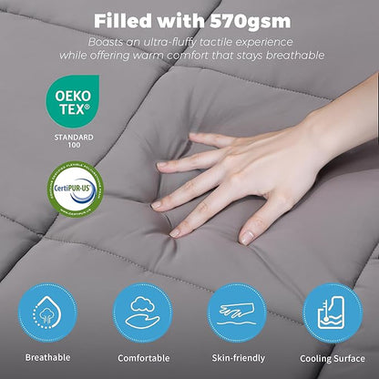 Queen Size 4 Inch Memory Foam Mattress Topper,Dual Layer Medium Support 2" Gel Memory Foam and 2" Mattress Pad for Back Pain Relief,Tencel Fabric,CertiPur-US Certified,Gray