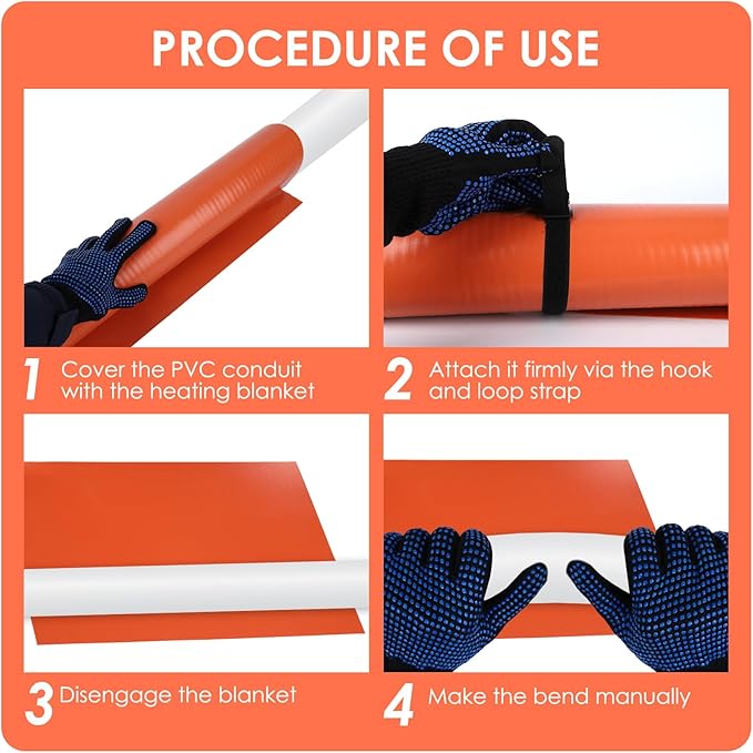 PVC Heating Blanket for Conduit Bender, Pipe Heater with Overheat Protection & Fixing Strap, Fast Heating in 3 Mins, Durable for Easy Pipe Bending 120V/200W (M+L)