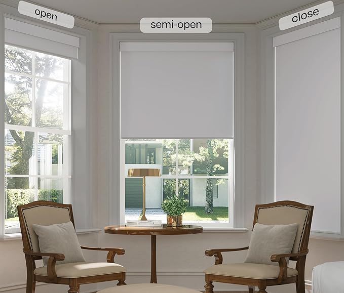 LazBlinds No Drill Blinds for Indoor Windows, Blackout Roller Shades, Cordless Window Blackout Blinds, Thermal Insulated Fabric UV Protection for Home and Office, 40" W x 72" H, White