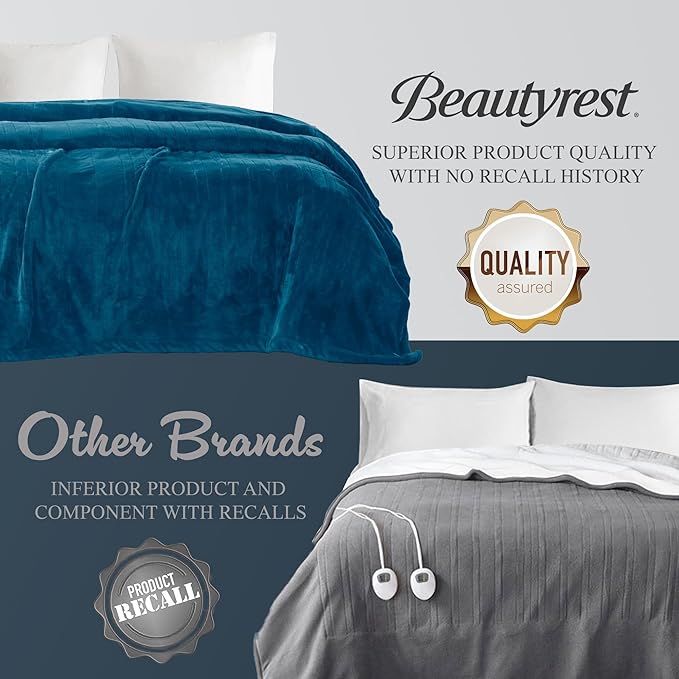 Beautyrest Heated Electric Blanket for Cold Weather, Fast Heating Heated Blanket, Auto Shut Off, Virtually Zero EMF, Multi Heat Setting, UL Certified, Teal King (90 inx100 in)