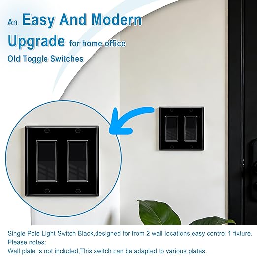 Greencycle Black Single Pole Rocker Light Switch,Paddle Light Switch 15 Amp,Sp Switches White,120V-277V AC,On/Off Wall Switches, Residential/Commercial Grade,Home & Office,UL/CUL,4PK