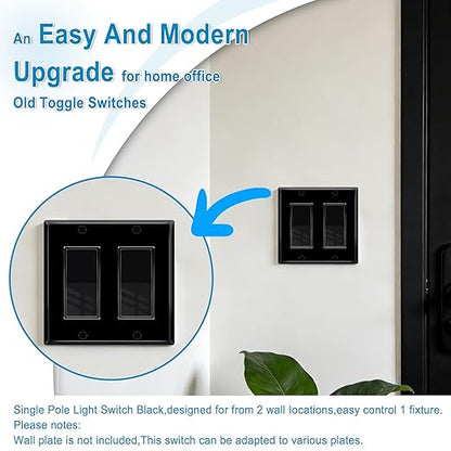 Greencycle Black Single Pole Rocker Light Switch,Paddle Light Switch 15 Amp,Sp Switches White,120V-277V AC,On/Off Wall Switches, Residential/Commercial Grade,Home & Office,UL/CUL,4PK