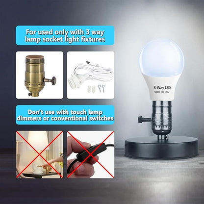 3 Way LED Light Bulbs 4 Pack, 3 Way Light Bulbs 30 70 100 Daylight White 5000K,E26 Medium Base A19 Three Way Light Bulb, Indoor 3way Bulb for Reading