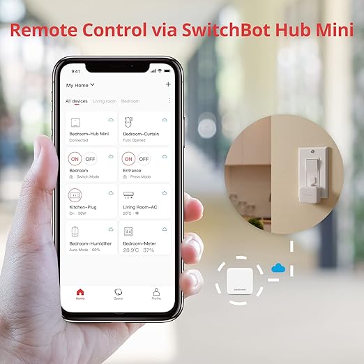 Switchbot Smart Switch Button Pusher (Bluetooth) – Fingerbot for Rocker Switch/One-Way Buttons, App Timer Control, No Wiring, Hub Included for Voice/Remote, White