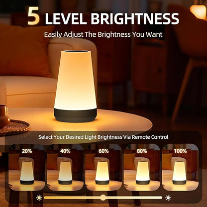 Night Light, Dimmable Touch Lamp and Remote Control, 13 RGB Colors & 5 Brightness, Rechargeable Bedside Table Lamp for Baby Kids Nursery Bedroom Bathroom Camping (Black)