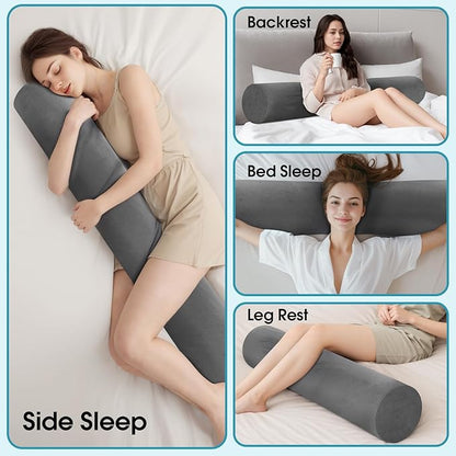 Memory Foam Body Pillow for Bed, Long & Big Full Body Pillows for Adults, Multifunctional Bolster Pillows with Removable & Washable Velvet Cover, Cylindrical Side Pillow (55.12"*7.9")