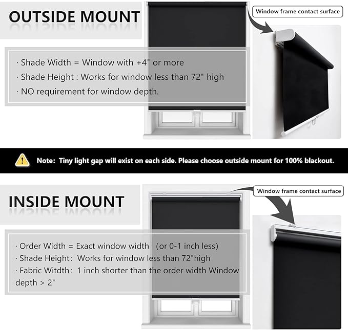 AOSKY Cordless Roller Shades Blackout Blinds for Windows Room Darkening Rolled Up Shades with Spring System, UV Protection Window Shades Door Blinds for Home and Office (17" W x 72" H, Black)