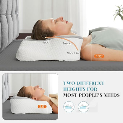 Sweetcrispy Cervical Pillow for Neck and Shoulder - 2 Pack Ergonomic Memory Foam Pillows, Contour Side Sleeper for Adults, Cooling Orthopedic Neck Support for Back Stomach Sleepers,Grey