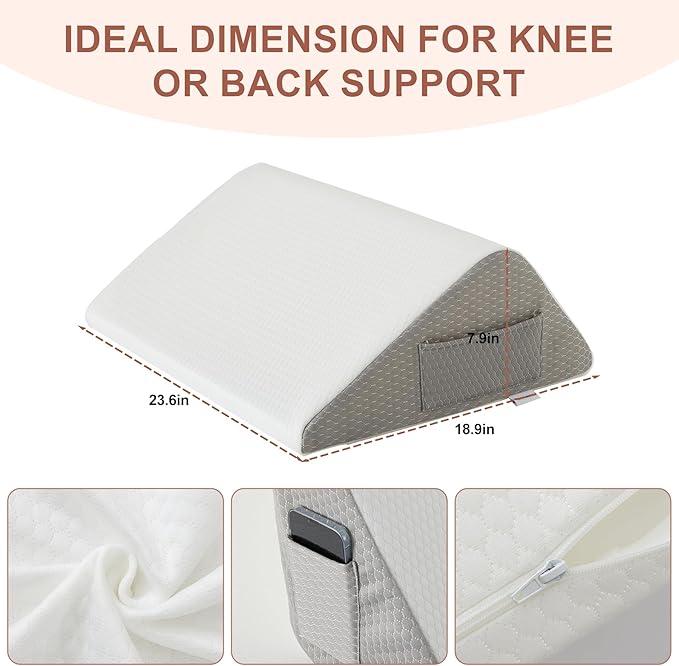 Bedluxe Knee Pillow for Back Sleeping, Leg Pillow Knee Wedge Pillow, Memory Foam Wedge Pillows for Legs Post Surgery, Triangle Pillow for Knee Support, Leg Elevation, Knees Hip Back Pain Relief, White