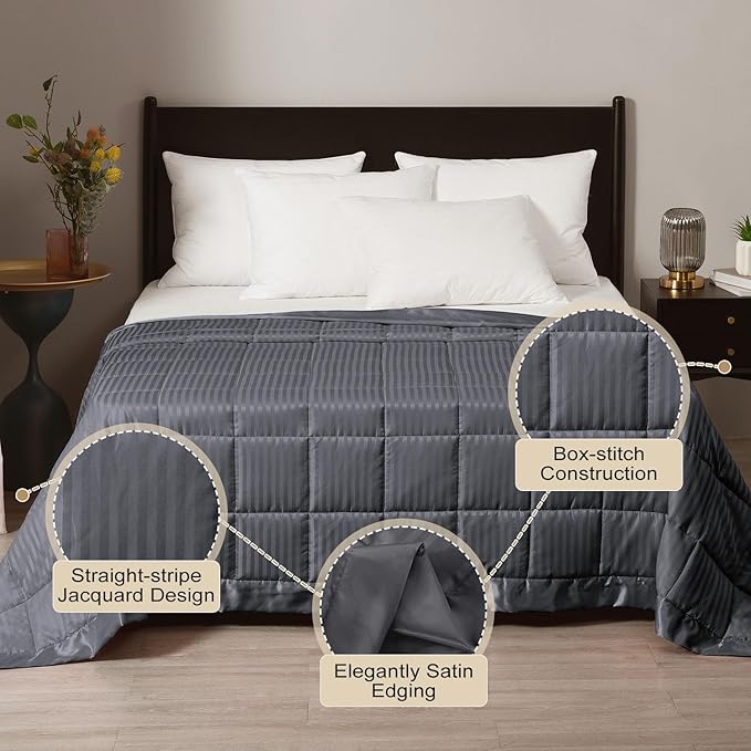 downluxe Weighted Blanket Queen Size, 15 lb Weighted Blanket with Glass Beads for All Season, Machine Washable Heavy Blanket (Grey, 90 X 90 Inch)
