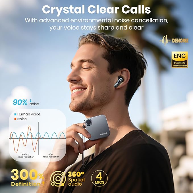 Bluetooth Headphones 5.4 Wireless Earbuds 2-in-1 Case and Phone Stand Noise Cancelling Earbuds Powerful Bass in-Ear Bluetooth 70H Playtime 35dB Hybrid ANC Waterproof for Sports/Workout Gray