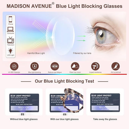 Madison Avenue Blue Light Blocking Glasses Oversized Fashion Blue Light Glasses for Women Anti Eyestrain & UV Protection Computer Eyeglasses (Grey Demi)
