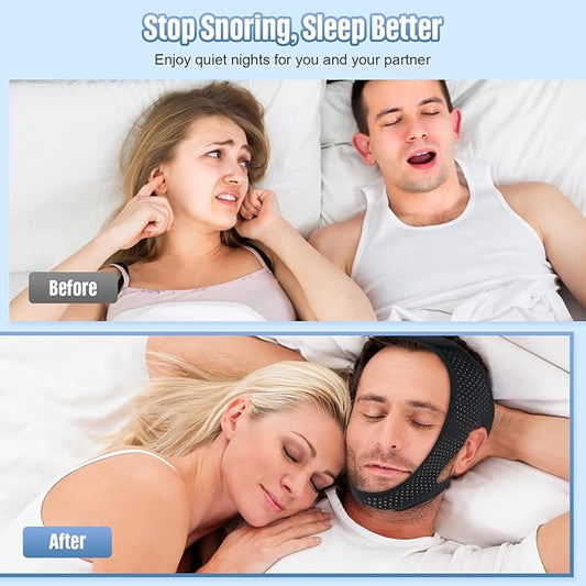 Anti-Snoring Chin Strap for Sleeping (2Pcs), Breathable & Adjustable Snore Stopper, Comfortable Snoring Solution Effective Anti Snore Device for Men Women, Sleep Aid for Reduce Snoring, Black